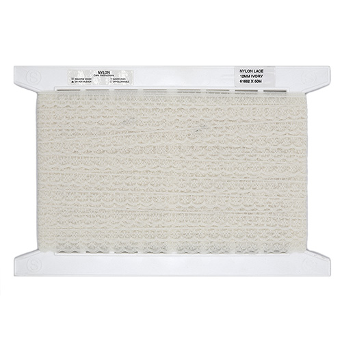 61662 Sullivans 12mm Flat Nylon Lace - Ivory 50mts