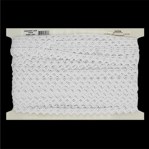 68986 Sullivans 15mm Torchon Lace - White 50mts