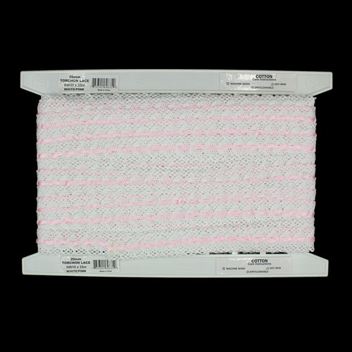 69635 Lace Torchon 20mm White Pink