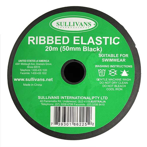 86225 Sullivans 50mm Ribbed Elastic - Black 20mts