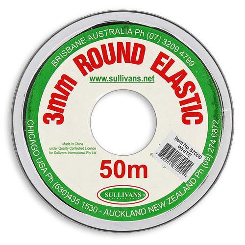 87000 Sullivans 3mm Round Elastic - White 50mts