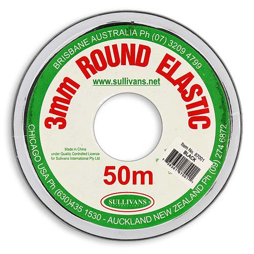 87001 Sullivans 3mm Round Elastic - Black 50mts