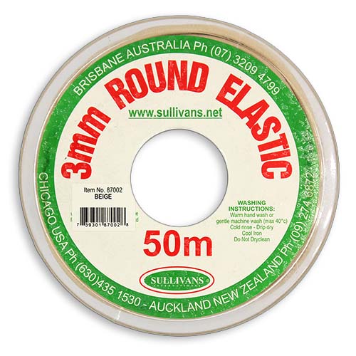 87002 Sullivans 3mm Round Elastic - Beige 50mts