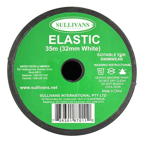 87011 Sullivans 32mm Elastic - White 35mts