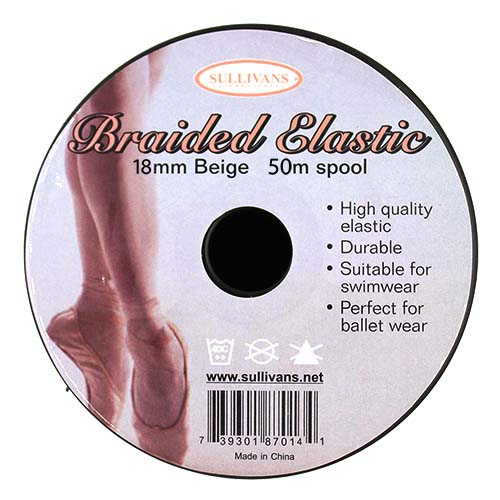 87014 Sullivans 18mm Polyster Elastic - Beige  50mts