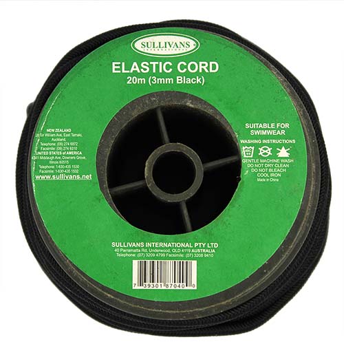 87040 Sullivans 3mm Elastic Cord - Black 20mts