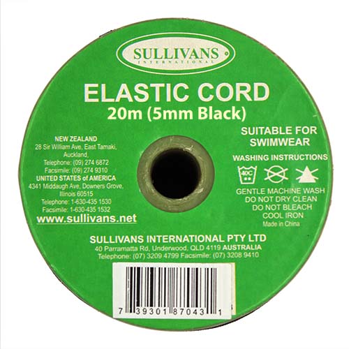 87043 Sullivans 5mm Elastic Cord - Black 20mts