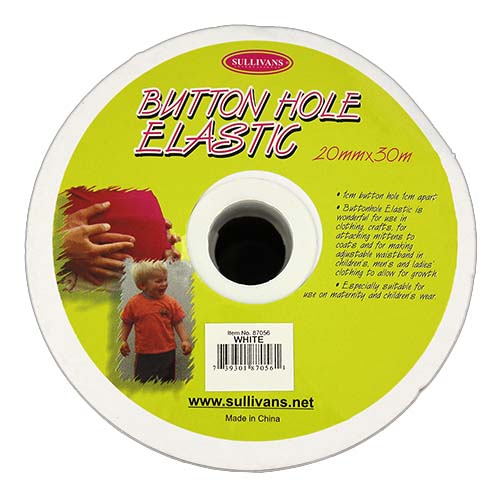 87056 Sullivans Button Hole Elastic - White 30mts