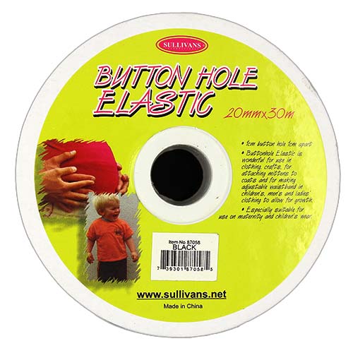87058 Sullivans Button Hole Elastic - Black 30mts