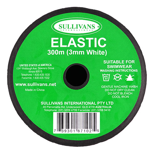 87102 Sullivans 3mm Elastic - 300m - White