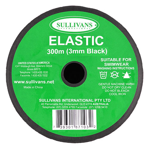 87103 Sullivans 3mm Elastic - 300m - Black