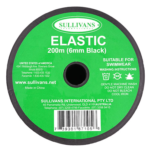 87105 Sullivans 6mm Elastic - 200m - Black