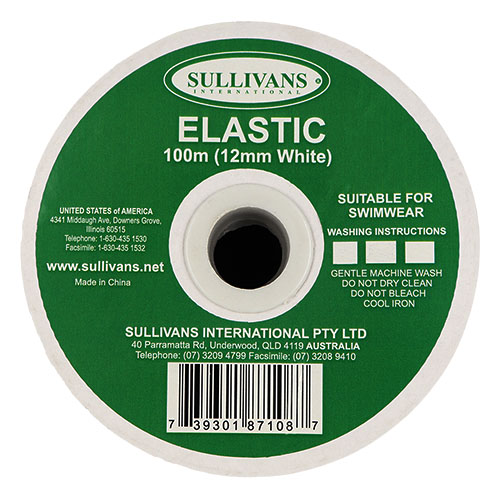 87108 Sullivans 12mm Elastic - 100m - White