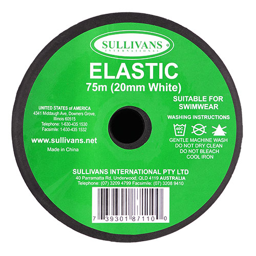 87110 Sullivans 20mm Elastic - 75m - White
