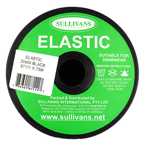 87111 Sullivans 20mm Elastic - 75m - Black