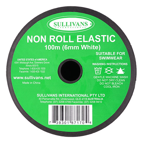 87170 Sullivans 6mm Non Roll Elastic - 100m -white