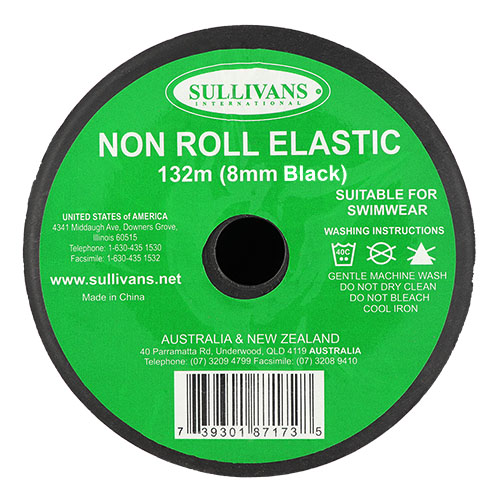 87173 Sullivans 8mm Non Roll Elastic - 132m - Black
