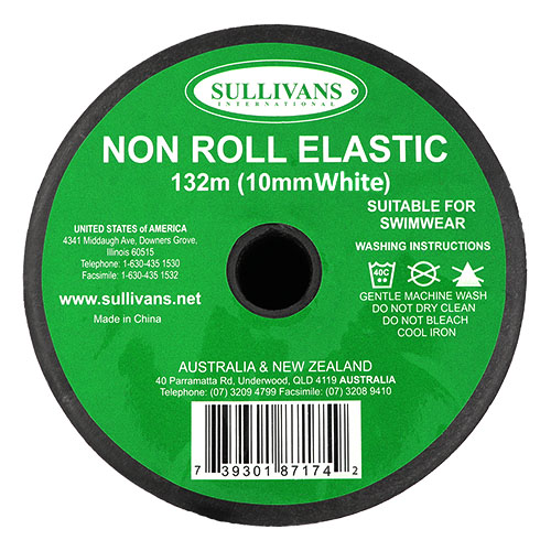 87174 Sullivans 10mm Non Roll Elastic - 132m - White