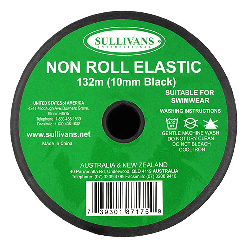 87175 Sullivans 10mm Non Roll Elastic - 132m - Black