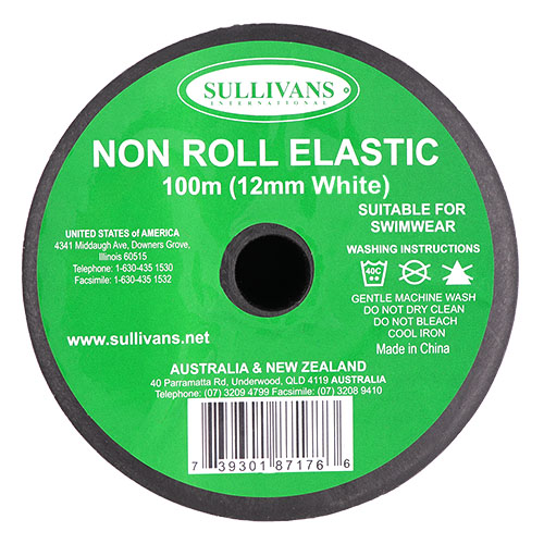 87176 Sullivans 12mm Non Roll Elastic - 100m -white