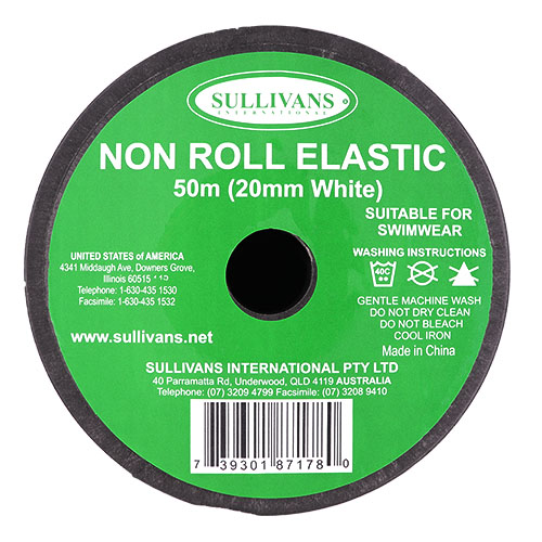 87178 Sullivans 20mm Non Roll Elastic - 50m - White
