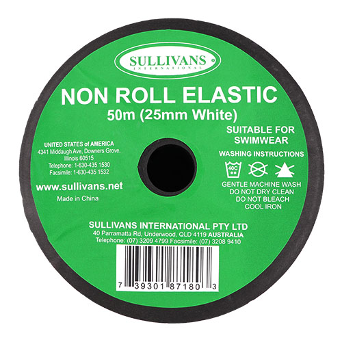 87180 Sullivans 25mm Non Roll Elastic - 50m - White