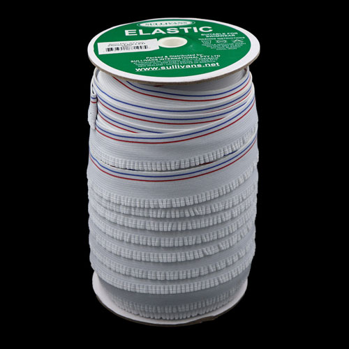 87199 Elastic 25mm White Navy & Red Stripe