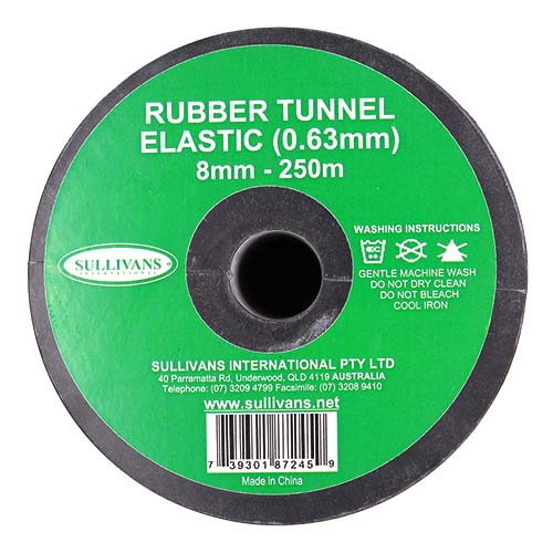 87245 Sullivans 8mm Rubber Tunnel Elastic - White 250mts