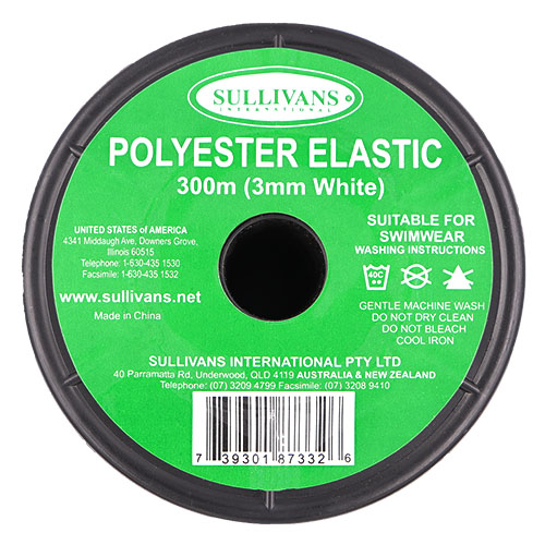 87332 Sullivans 3mm Polyester Elastic - 300m - White