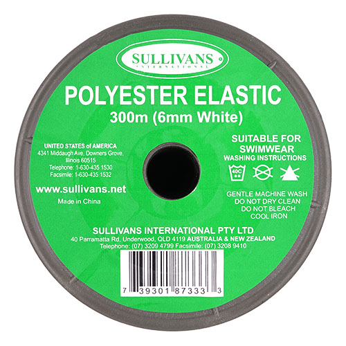 87333 Sullivans 6mm Polyester Elastic - 300m - White