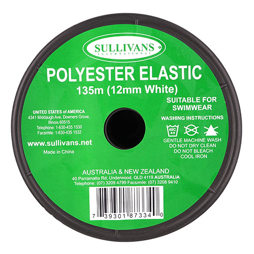 87334 Sullivans 12mm Polyester Elastic - 135m - White