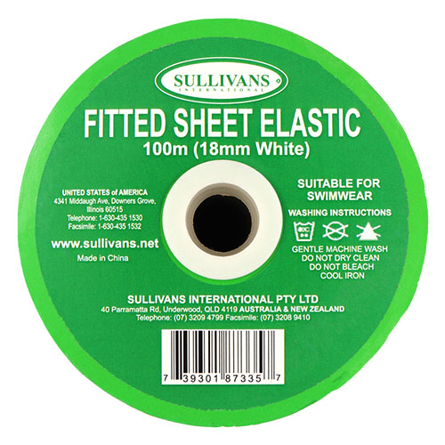 87335 Sullivans 18mm Fitted Sheet Elastic - 100m - White