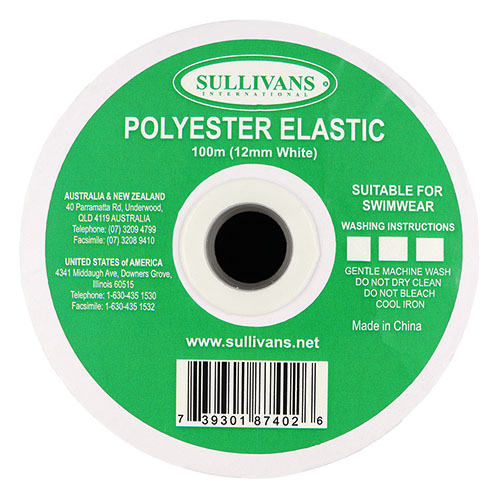 87402 Sullivans 12mm Polyester Elastic - 100m - White