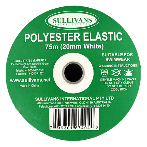 87404 Sullivans 20mm Polyester Elastic - 75m - White