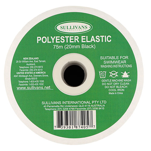 87405 Sullivans 20mm Polyester Elastic - 75m - Black