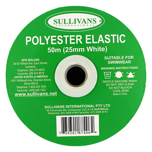 87406 Sullivans 25mm Polyester Elastic - 50m - White