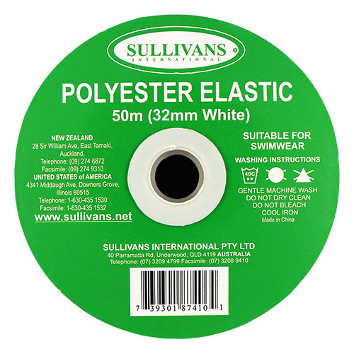 87410 Sullivans 32mm Polyester Elastic - 50m - White