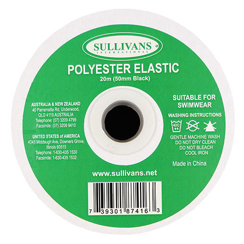 87416 Sullivans 50mm Polyester Elastic - 20m - Black