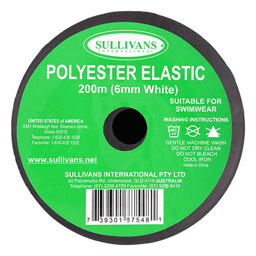 87548 Sullivans 6mm Polyester Elastic - 200m - White