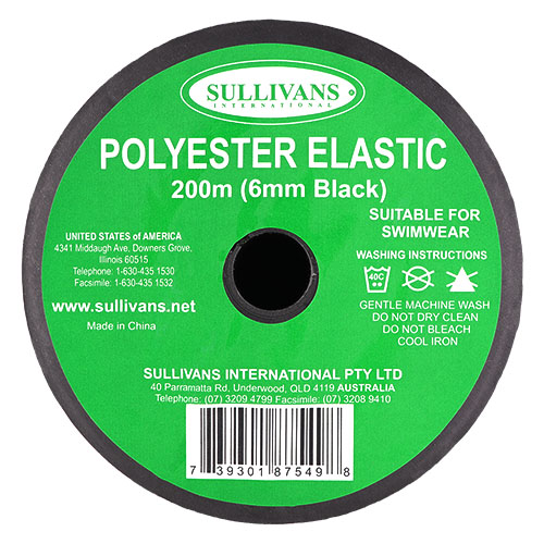 87549 Sullivans 6mm Polyester Elastic - 200m - Black