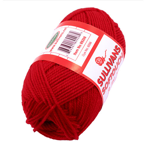 89208 Sullivans 8ply Polyster Softouch Knitting Yarn - 100g - Red