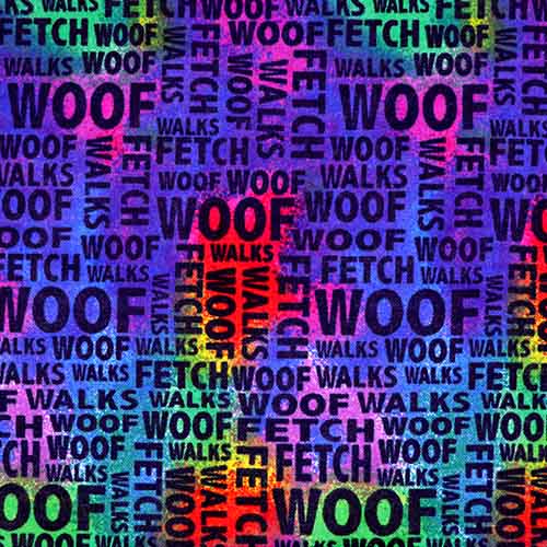 99734 Sullivans Flannelette Fabric - 108cm Wide - Multi-coloured With Black Dog Words 