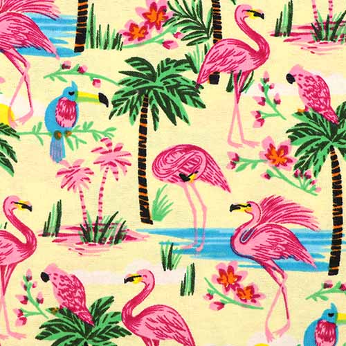 99748 Sullivans Flannelette Fabric - 108cm Wide - Yellow With Pink Flamingos