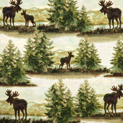 99777 Sullivans Flannelette Fabric - 108cm Wide - Moose In Forrest Scenes