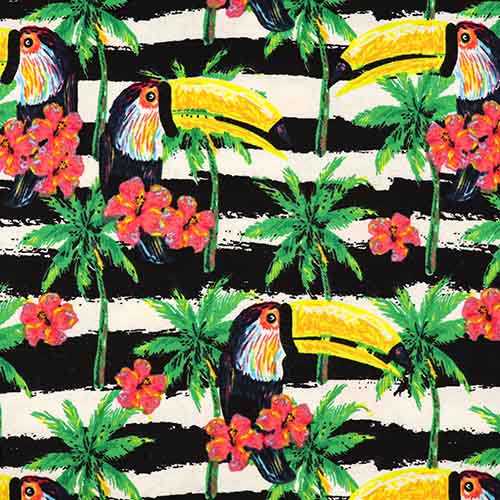 99779 Sullivans Flannelette Fabric - 108cm Wide - Black And White Stripes With Toucans