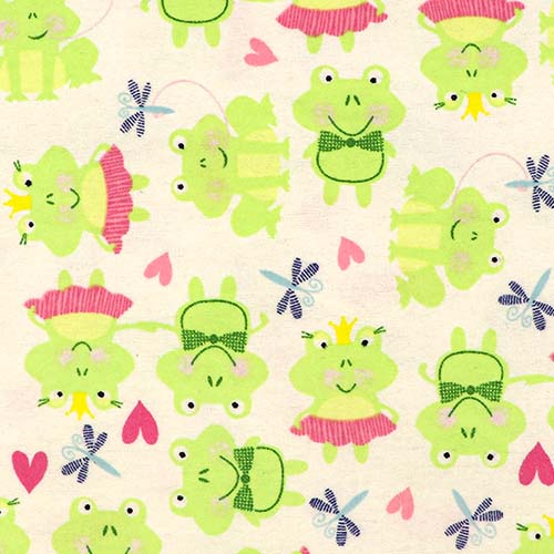 99785 Sullivans Flannelette Fabric - 108cm Wide - Green Frogs With Tutus & Tiaras