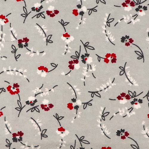99789 Sullivans Flannelette Fabric - 108cm Wide - Grey With Red And White Flowers