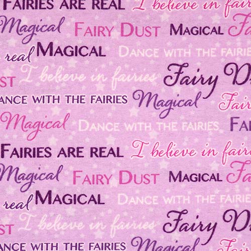 99815 Sullivans Flannelette Fabric - 108cm Wide - Purple With Mulitcoloured Fairy Words 